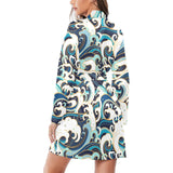 Japanese wave pattern Women's Long Sleeve Belted Night Robe