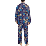 Blue japanese pattern cloud wave flower Men's Long Pajama Set