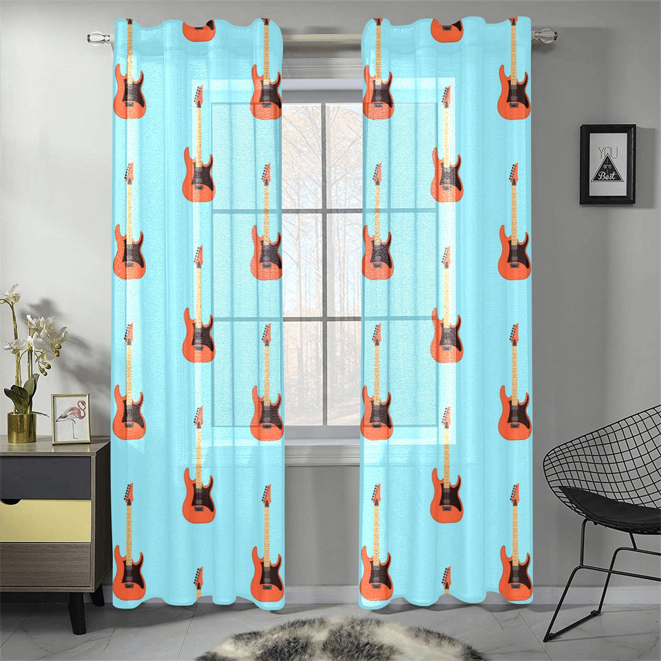 electric guitar pattern light blue background Gauze Curtain