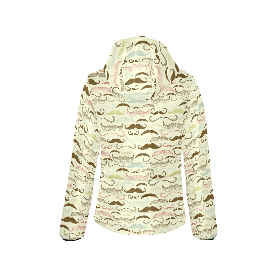 Mustache Beard Pattern Print Design 01 Women's Padded Hooded Jacket