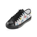 Siberian husky and colorful circle pattern Women's Low Top Canvas Shoes Black