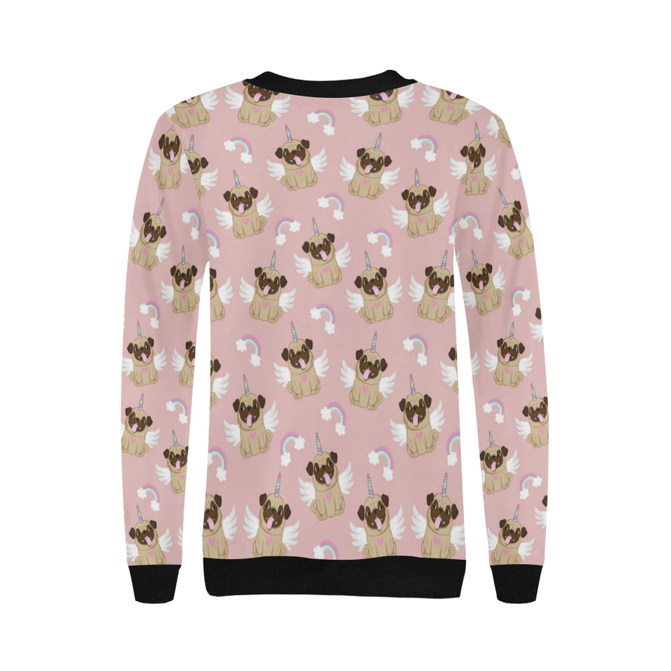 Cute unicorn pug pattern Women's Crew Neck Sweatshirt