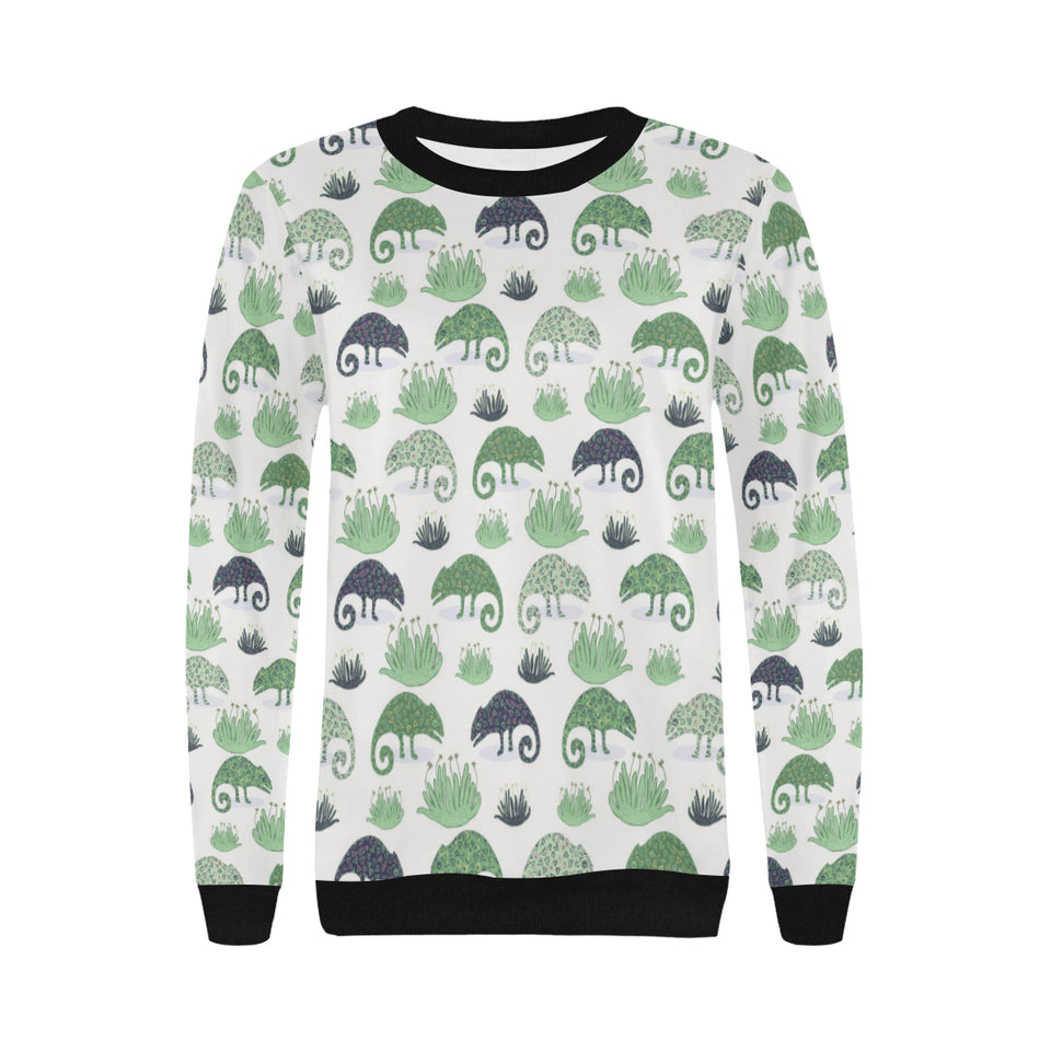 Chameleon lizard succulent plant pattern Women's Crew Neck Sweatshirt