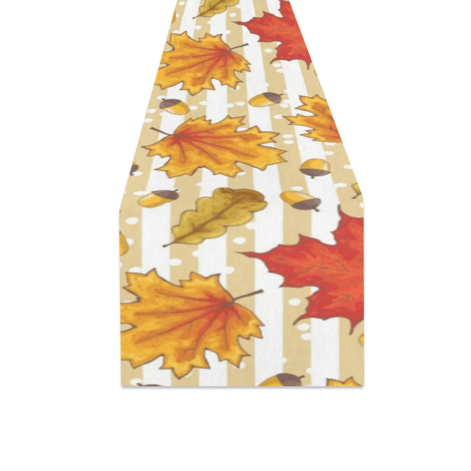 Maple leaf oak leaf acorns beige striped backgroun Table Runner