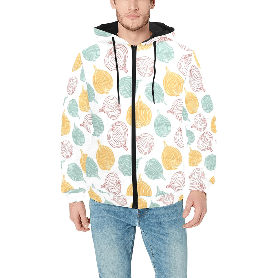 colorful onions white background Men's Padded Hooded Jacket