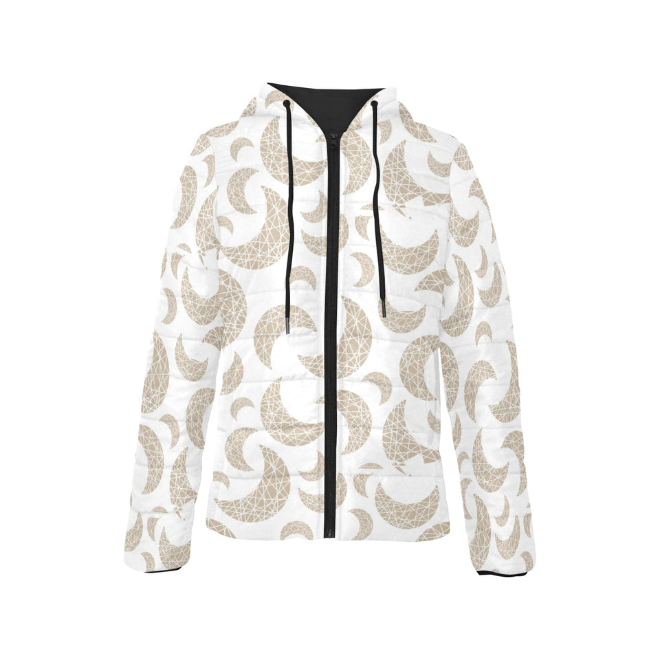 Cool gold moon abstract pattern Women's Padded Hooded Jacket