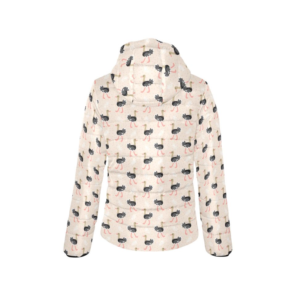 Ostrich Pattern Print Design 05 Women's Padded Hooded Jacket