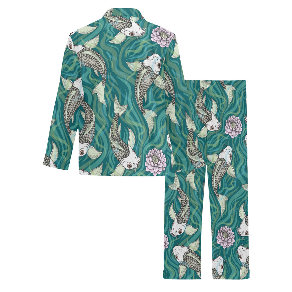 Koi Fish Carp Fish lotus pattern Men's Long Pajama Set