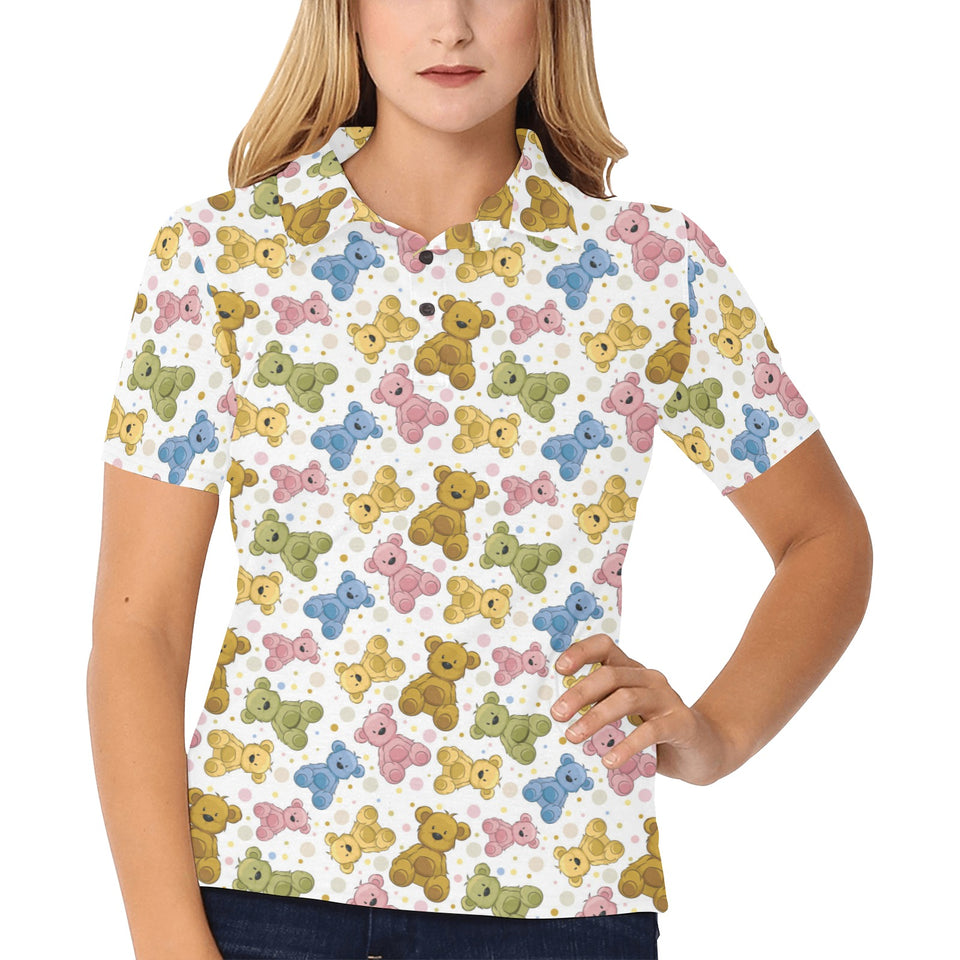 Teddy Bear Pattern Print Design 01 Women's All Over Print Polo Shirt