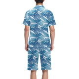 Shark hand drawn Men's V-Neck Short Pajama Set