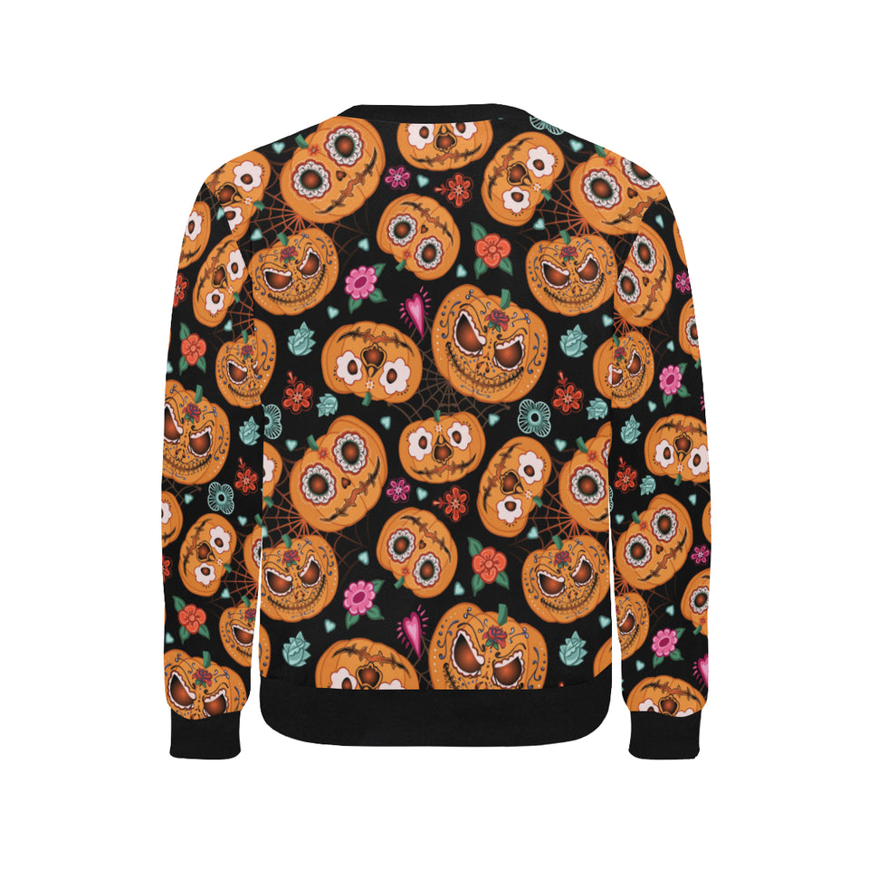 Pumpkin flowers spiderweb Halloween theme Men's Crew Neck Sweatshirt