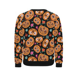Pumpkin flowers spiderweb Halloween theme Men's Crew Neck Sweatshirt