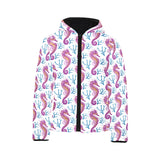 Purple seahorse blue coral pattern Kids' Boys' Girls' Padded Hooded Jacket