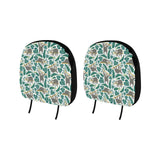 Cute sloths tropical palm leaves white background Car Headrest Cover