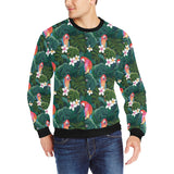 Parrot Palm tree leaves flower hibiscus pattern Men's Crew Neck Sweatshirt