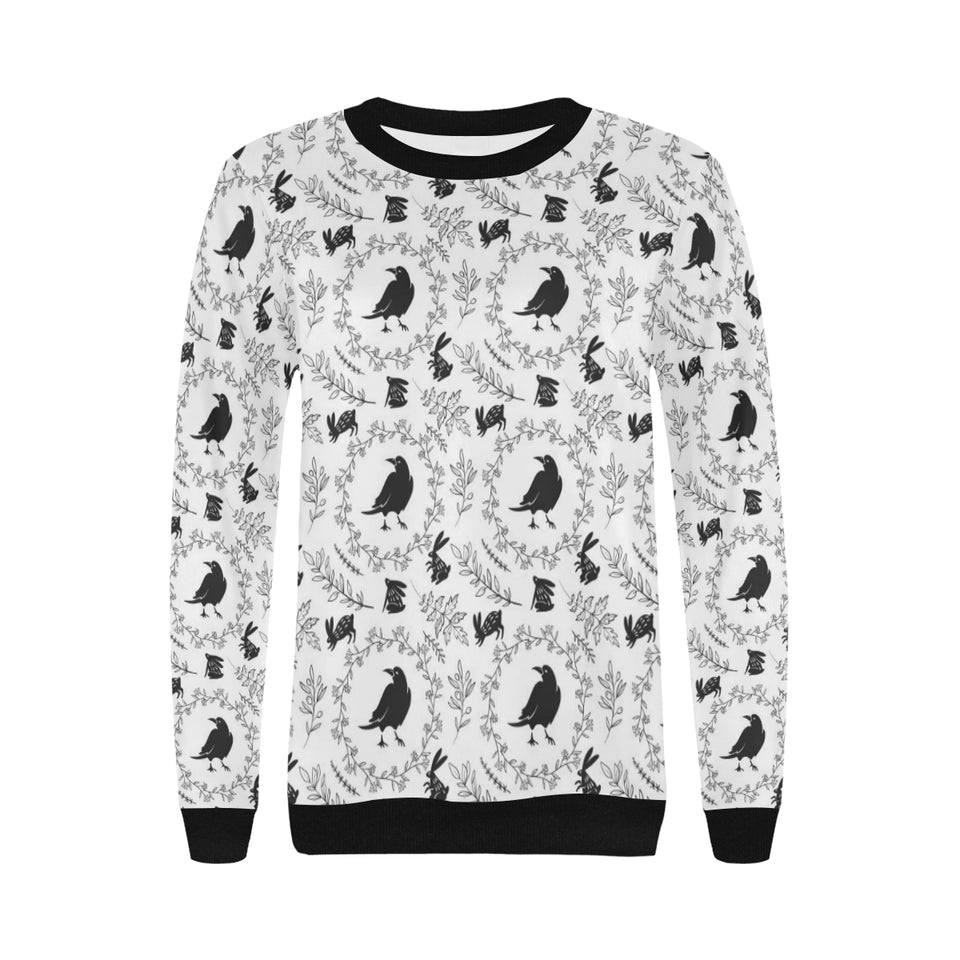 Crows floral wreath rabbit pattern Women's Crew Neck Sweatshirt