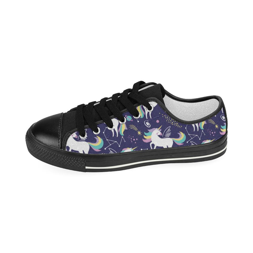 Hand drawn cute unicorn star planet Kids' Boys' Girls' Low Top Canvas Shoes Black