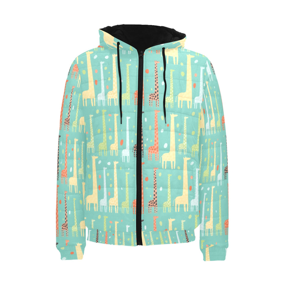 Giraffe Pattern Print Design 01 Men's Padded Hooded Jacket