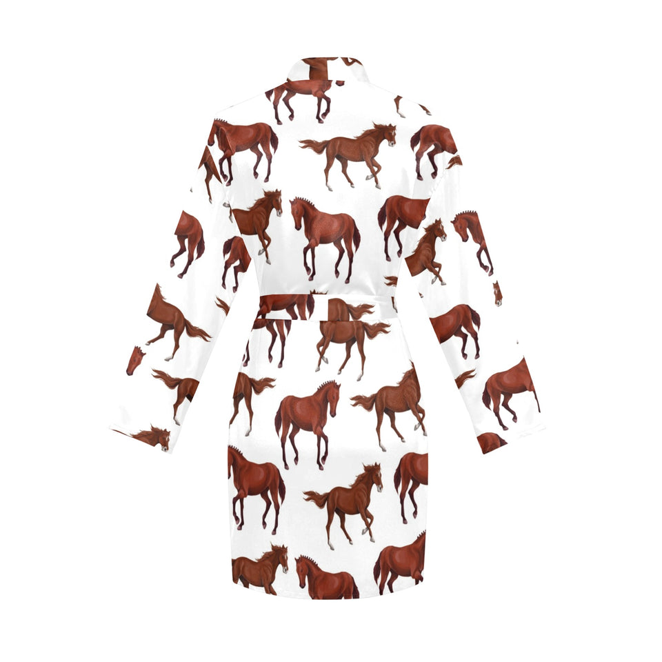 Horses running pattern background Women's Long Sleeve Belted Night Robe