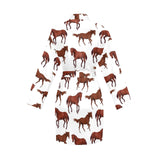 Horses running pattern background Women's Long Sleeve Belted Night Robe