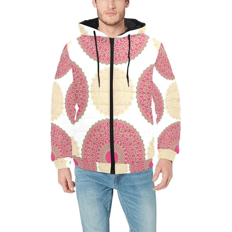 Circle indian pattern Men's Padded Hooded Jacket