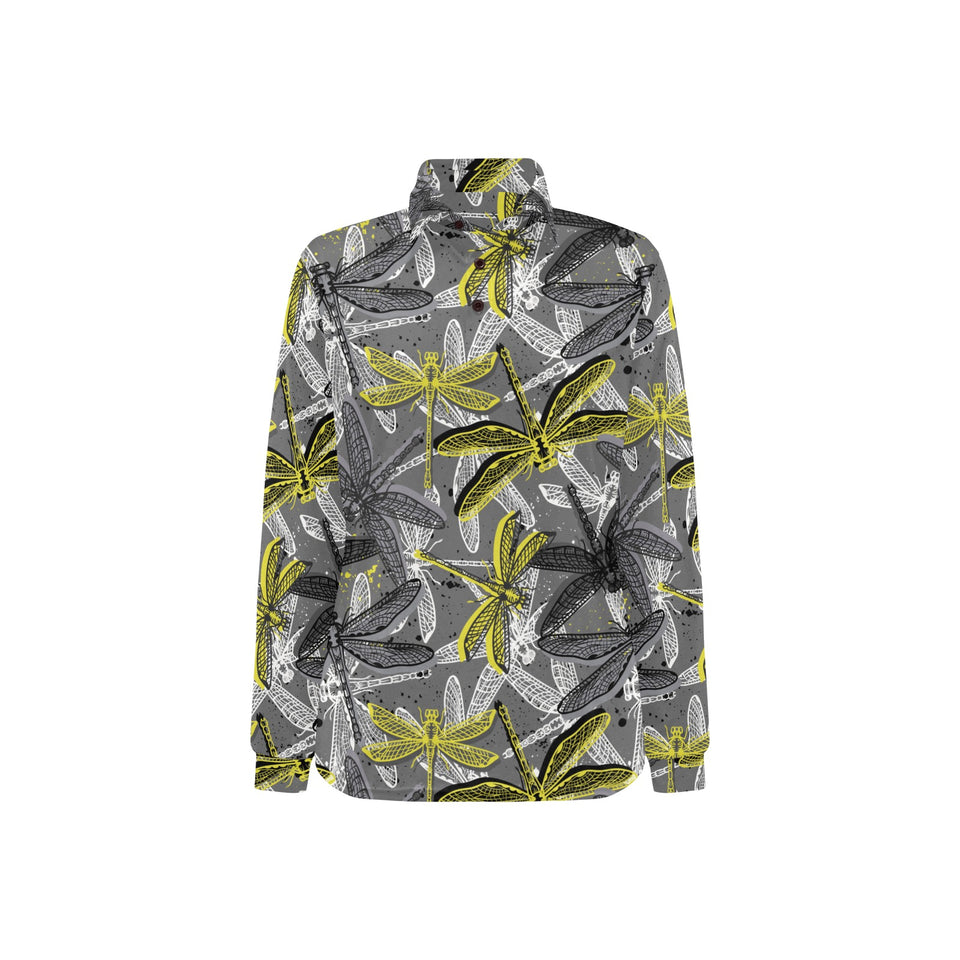 Hand drawn dragonfly pattern Women's Long Sleeve Polo Shirt