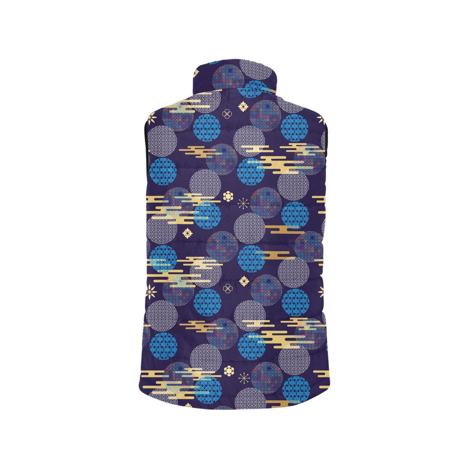 Blue japanese pattern cloud wave flower Men's Padded Vest