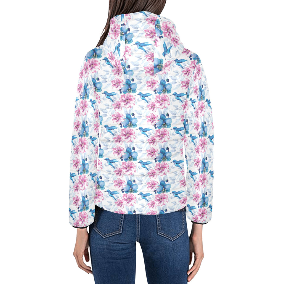 Hummingbird Pattern Print Design 02 Women's Padded Hooded Jacket