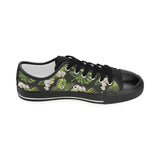 White orchid flower tropical leaves pattern blackg Kids' Boys' Girls' Low Top Canvas Shoes Black