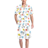 Siberian husky and colorful circle pattern Men's V-Neck Short Pajama Set