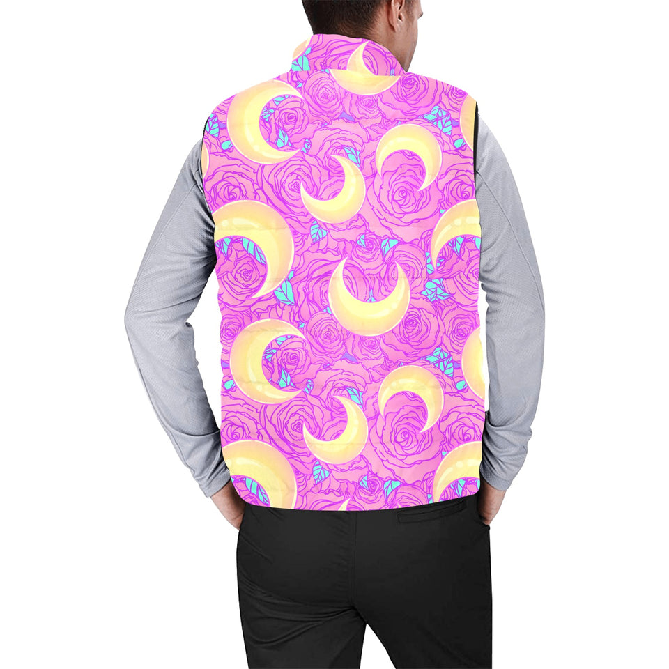 Moon pink rose background Men's Padded Vest