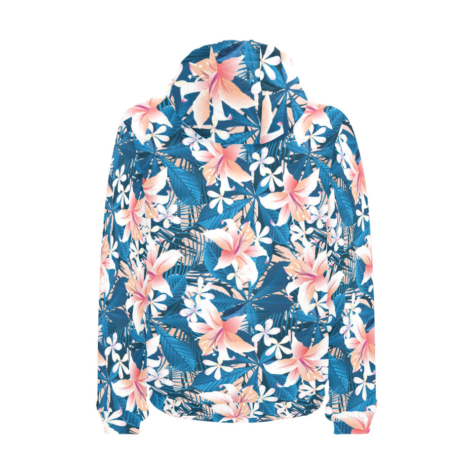 Hibiscus Pattern Print Design 02 Men's Padded Hooded Jacket