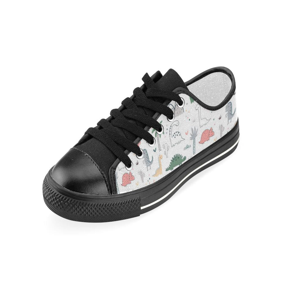 Cute cartoon dinosaurs tree pattern Kids' Boys' Girls' Low Top Canvas Shoes Black