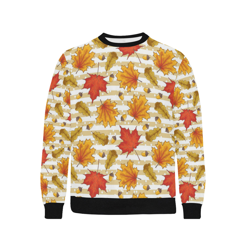 Maple leaf oak leaf acorns beige striped backgroun Men's Crew Neck Sweatshirt