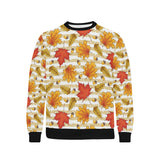 Maple leaf oak leaf acorns beige striped backgroun Men's Crew Neck Sweatshirt