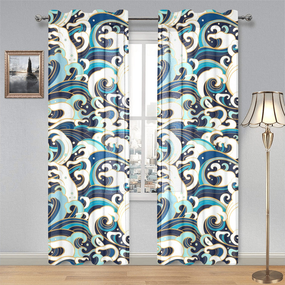 Japanese wave pattern Gauze Curtain