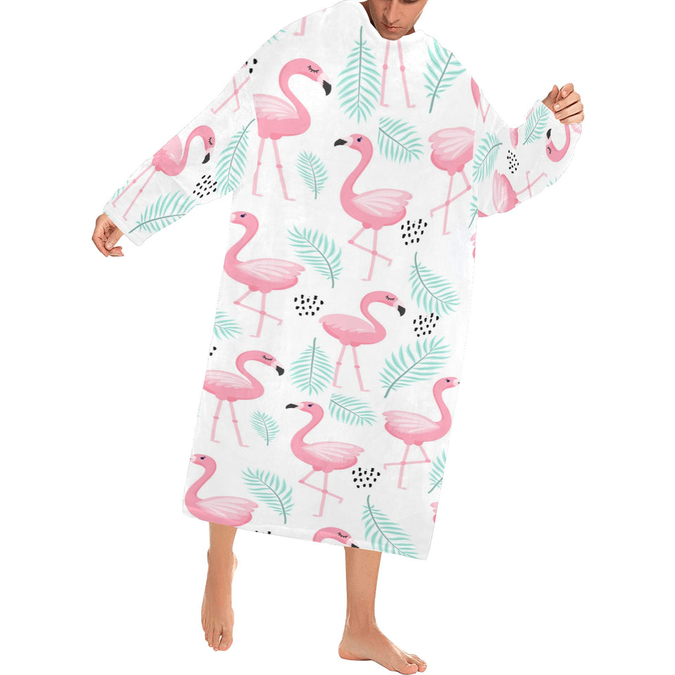Cute flamingo pattern Blanket Robe with Sleeves