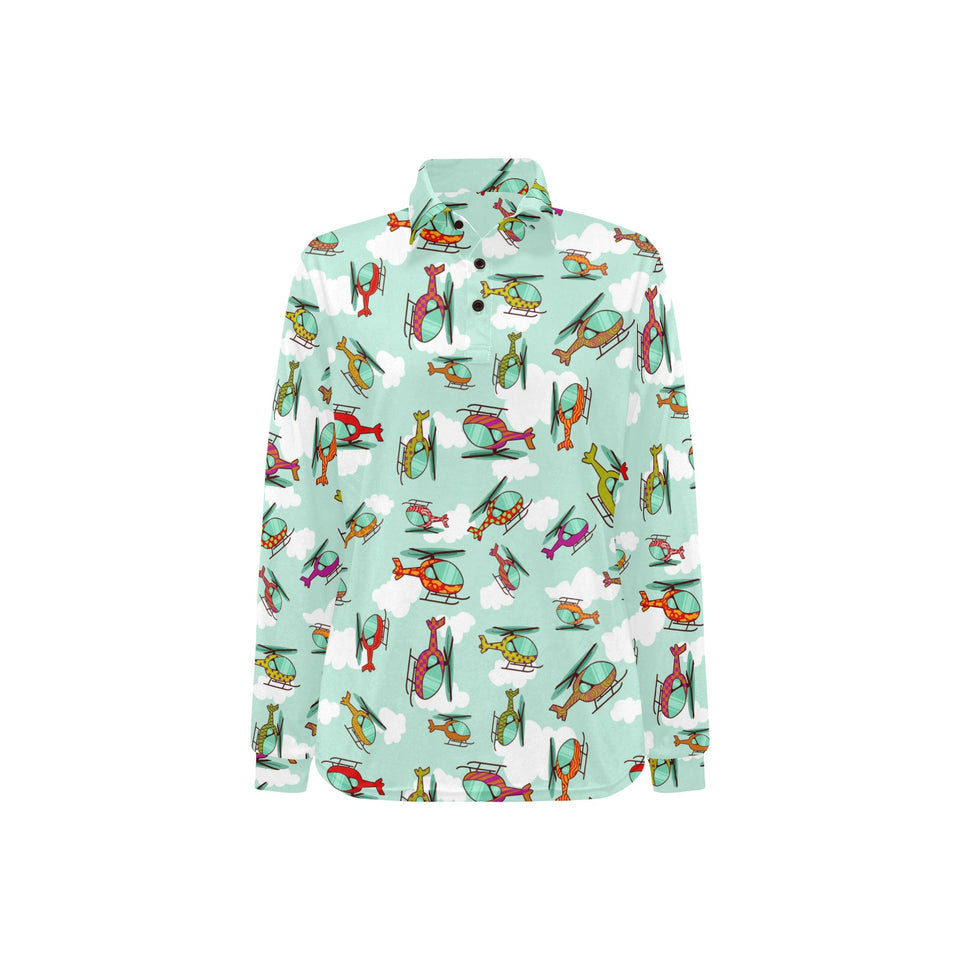 Helicopter design pattern Women's Long Sleeve Polo Shirt