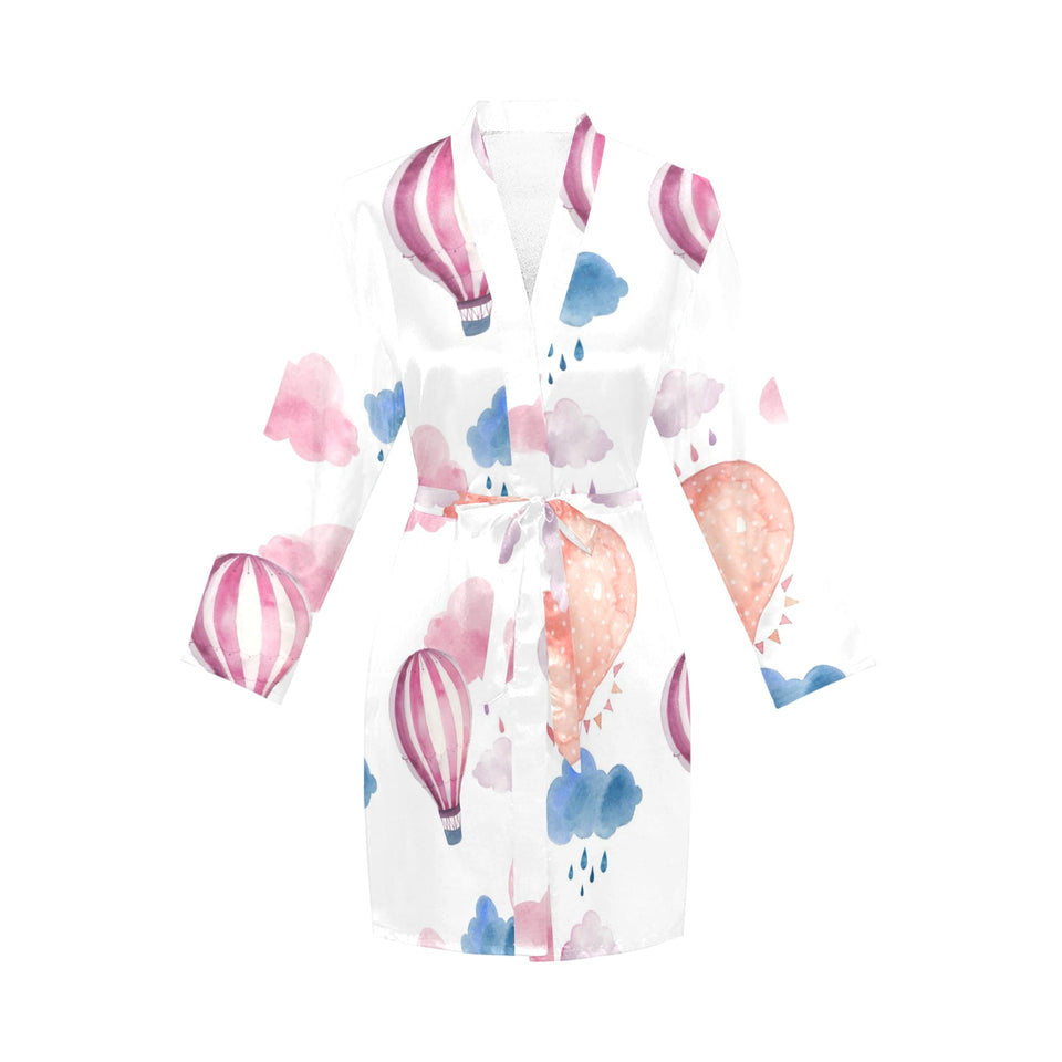 Watercolor air balloon cloud pattern Women's Long Sleeve Belted Night Robe