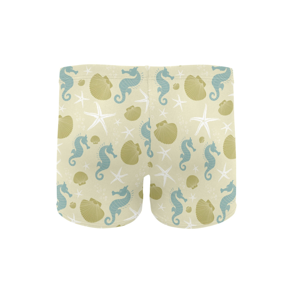 Seahorse shell starfish pattern background Men's Swimming Trunks