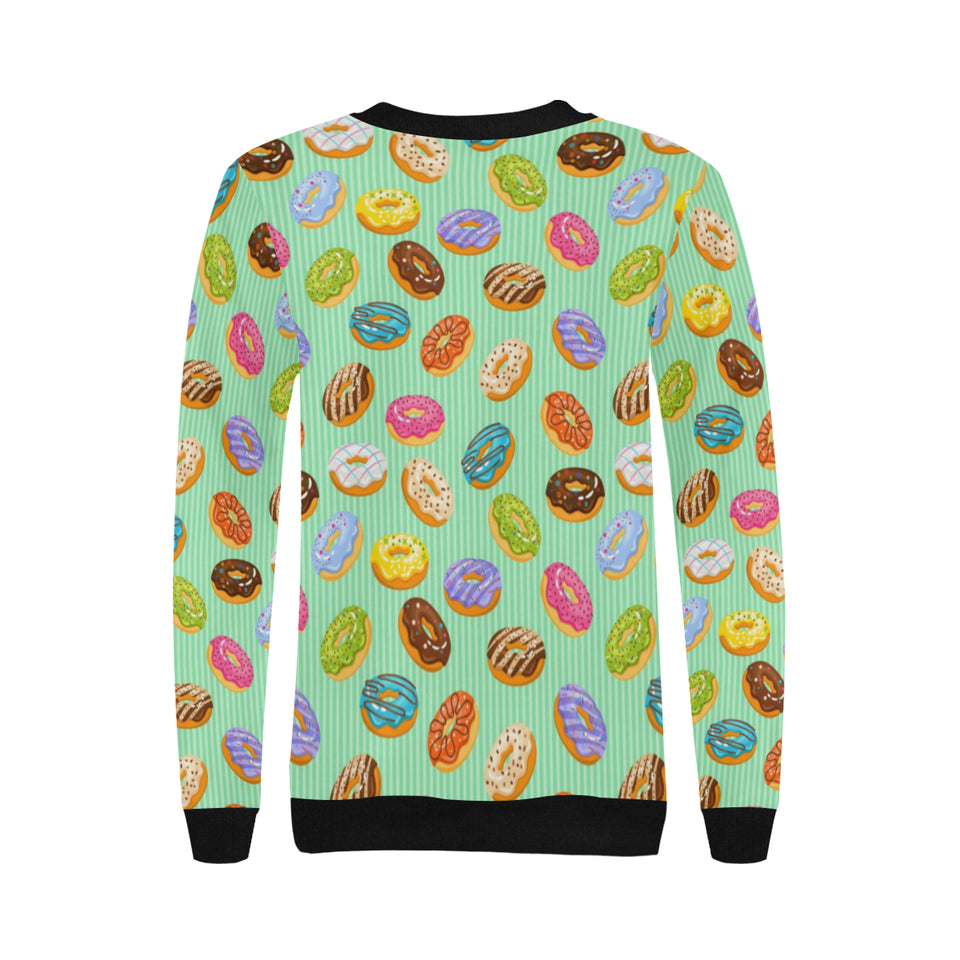 Colorful donut pattern green background Women's Crew Neck Sweatshirt