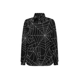 Spider web pattern Black background white cobweb Women's Long Sleeve Polo Shirt