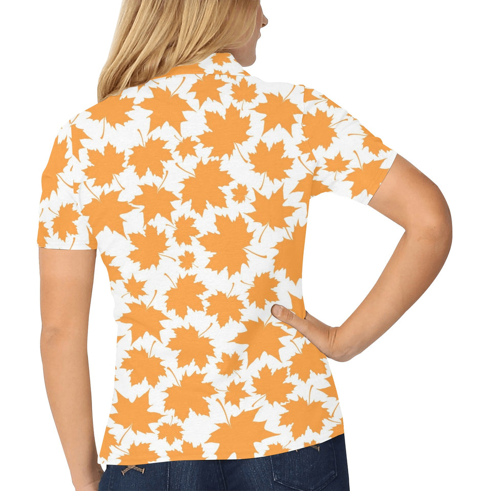 Orange Maple Leaf pattern Women's All Over Print Polo Shirt