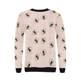 Cute bee flower pattern pink background Women's Crew Neck Sweatshirt