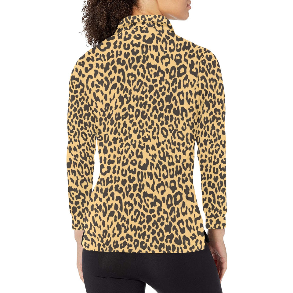 Leopard skin print Women's Long Sleeve Polo Shirt