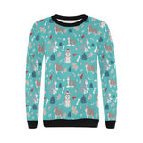 Christmas cute siberian husky puppie pattern Women's Crew Neck Sweatshirt