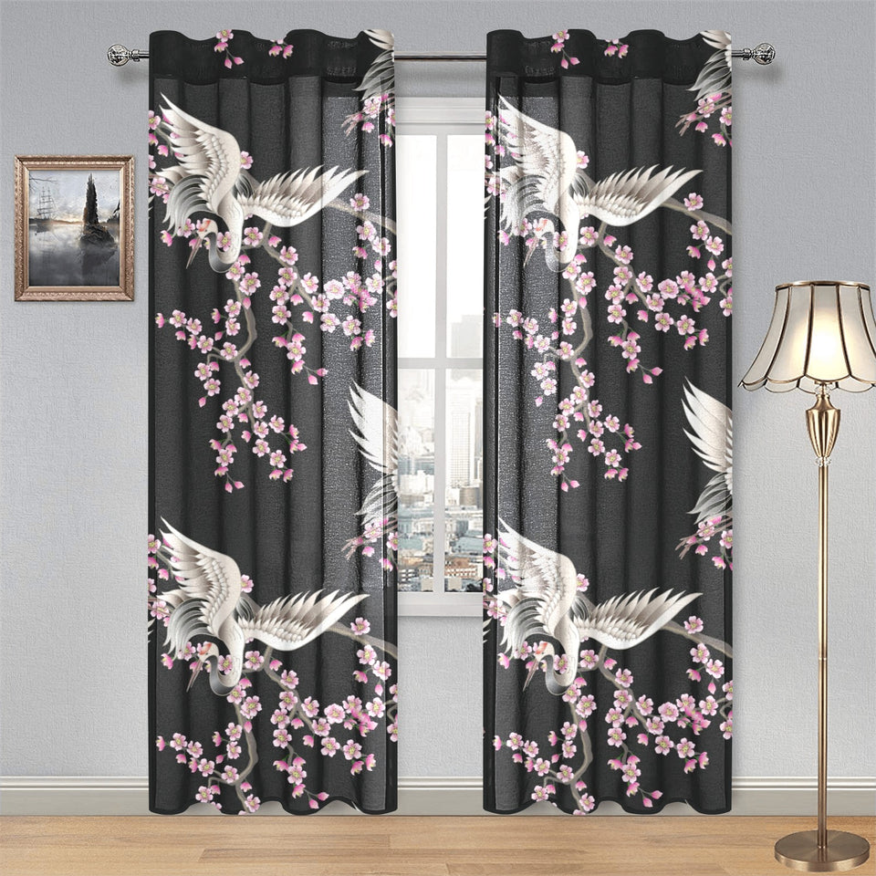 Japanese crane pink sakura pattern Gauze Curtain