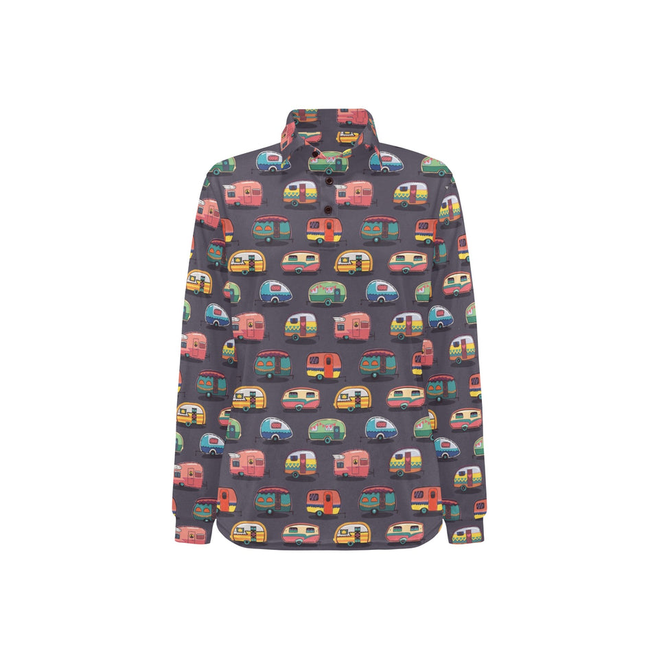 Camper Van Pattern Print Design 02 Women's Long Sleeve Polo Shirt