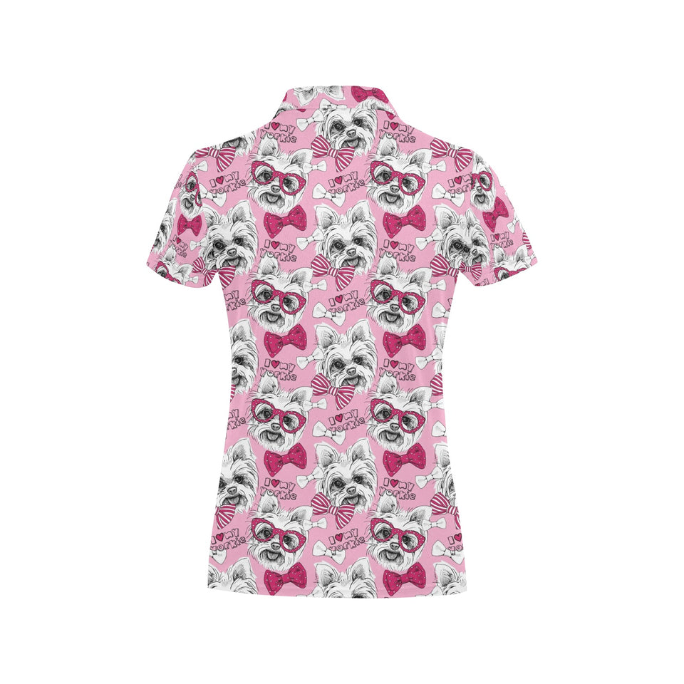 Yorkshire Terrier Pattern Print Design 03 Women's All Over Print Polo Shirt