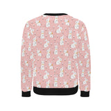 Cute white rabbit flower pink background Men's Crew Neck Sweatshirt